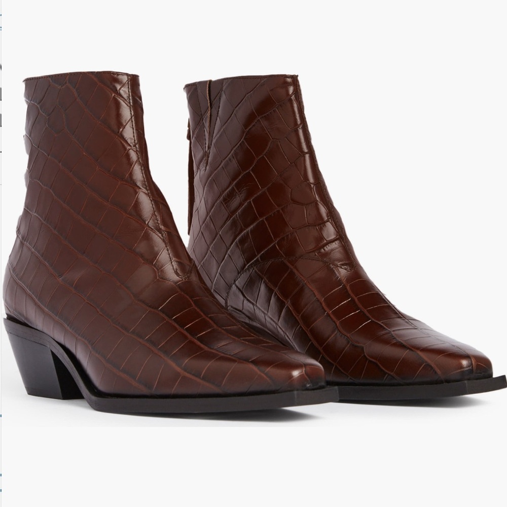AllSaints Lenore Brown Croc-Embossed Booties